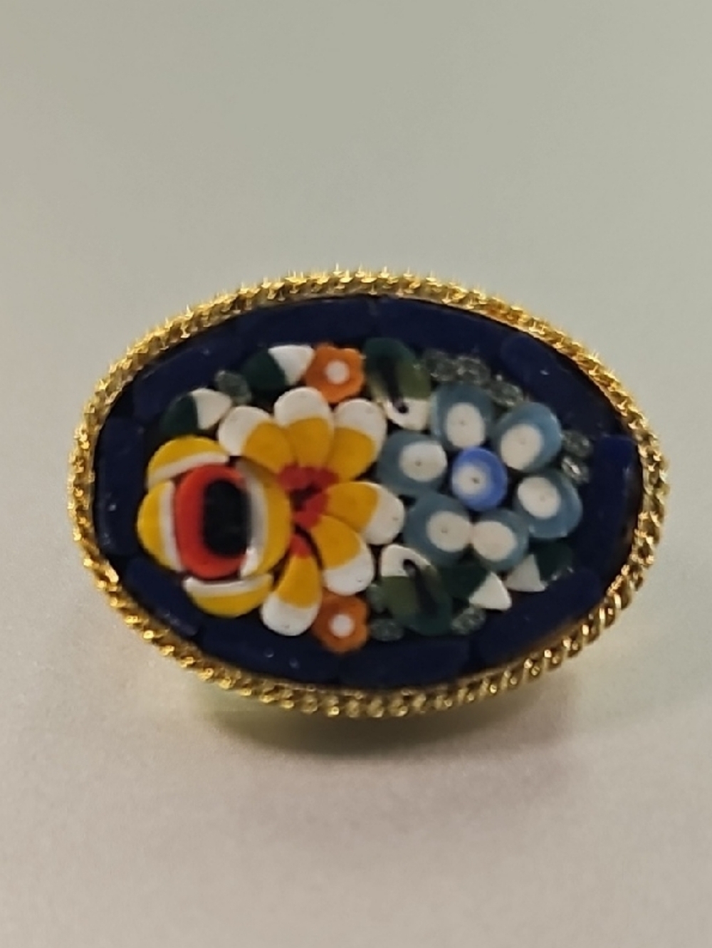 Gold-Tone Blue Millefiori Floral Statement Brooch